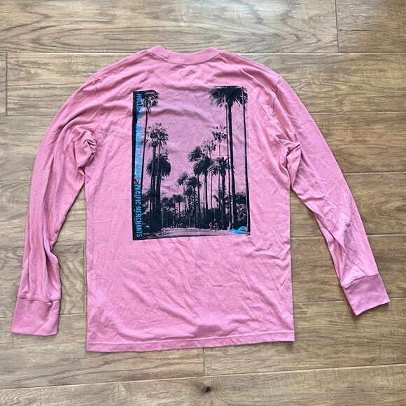 NWT Hollister Tee T-Shirt Men's Size M Graphic Long Sleeve Pink Palm Tree - Picture 3 of 10